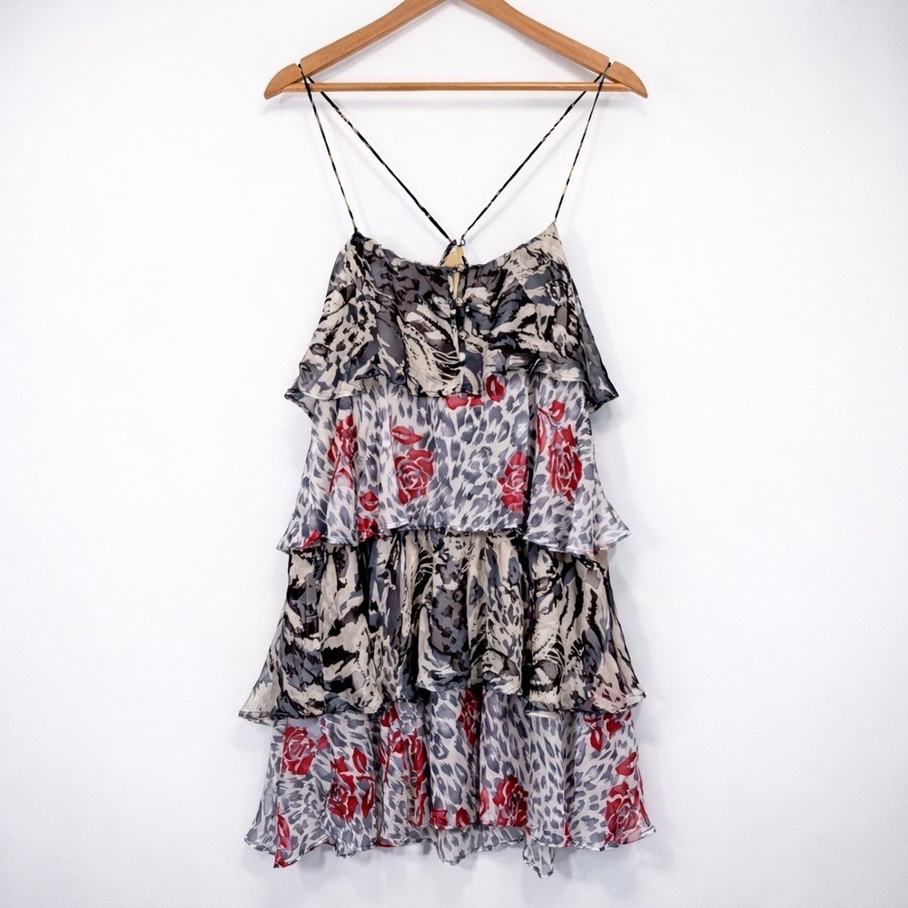Trinity 100% Silk Dress Womens Medium Tiered Ruffle Y2K Indie Boho Festival NWT